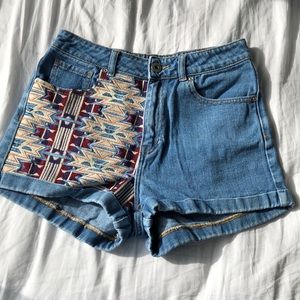 PACSUN PATCHWORK DEMIN SHORTS